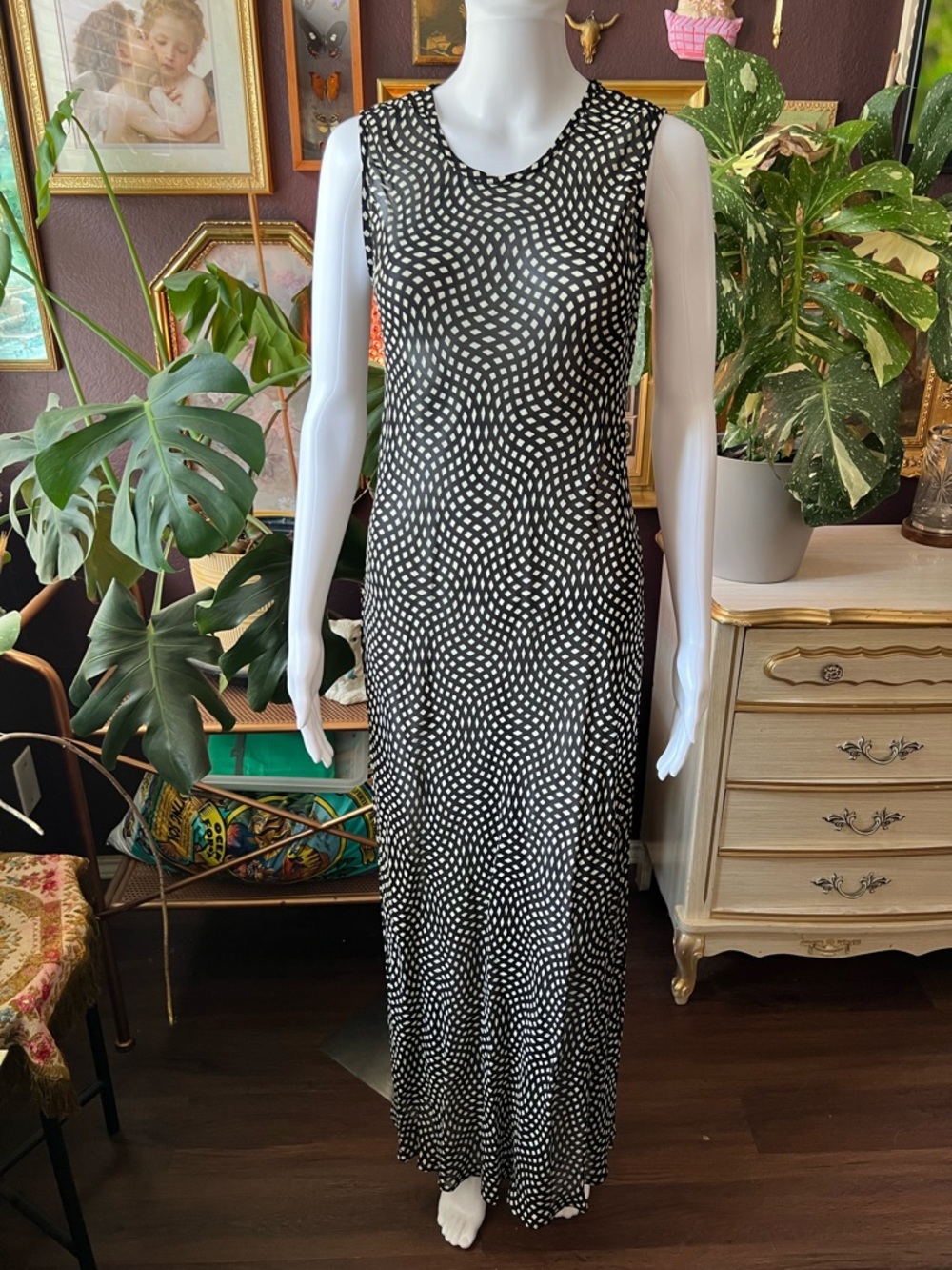 Vintage Henry Bendel Maxi Illusion Dress Size Petite Small